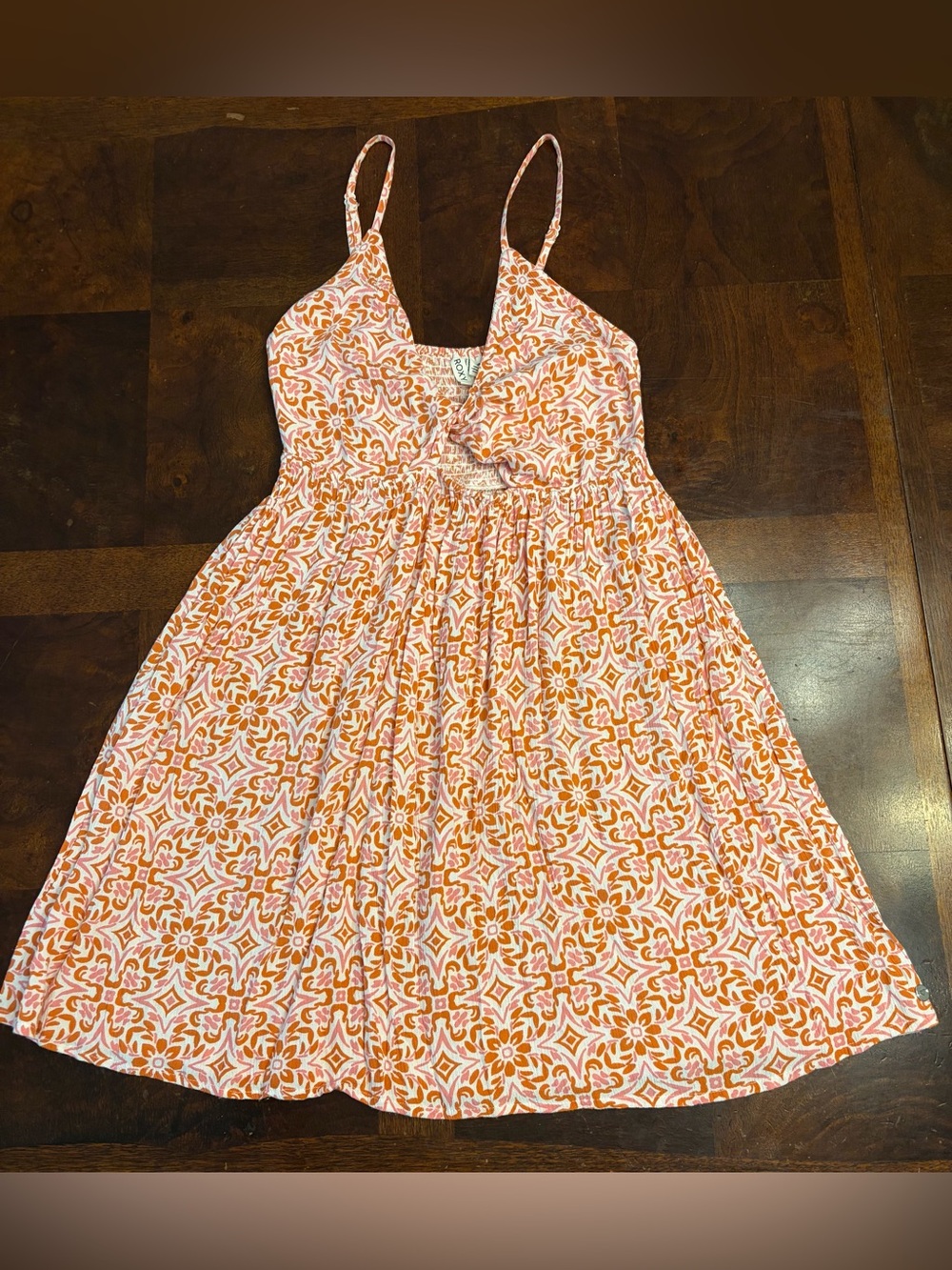 Roxy Size M Twist Front Sundress Orange Pink Pattern Flowy Y2K